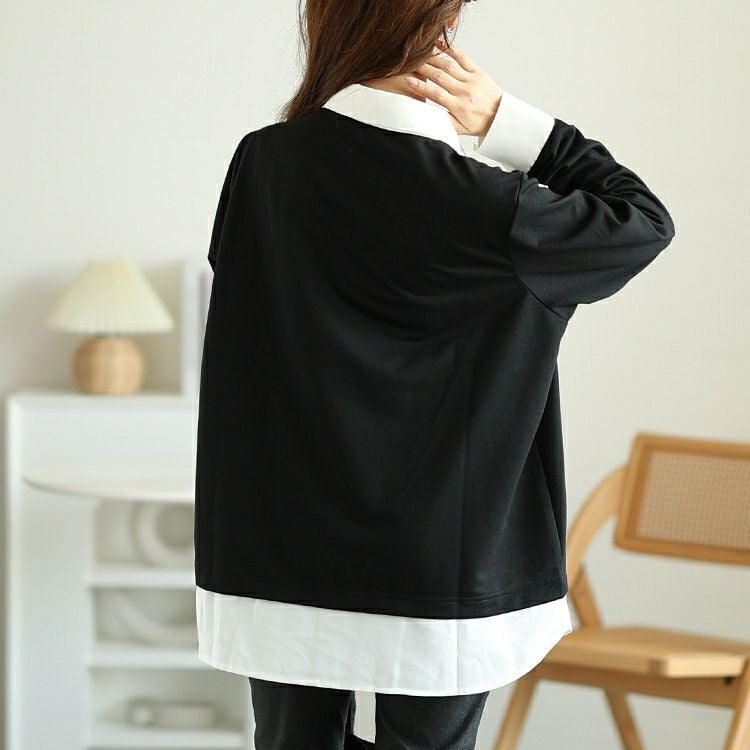 大きいサイズ レディース ラウンドカットシャツフェイクカーディガン　fem-516