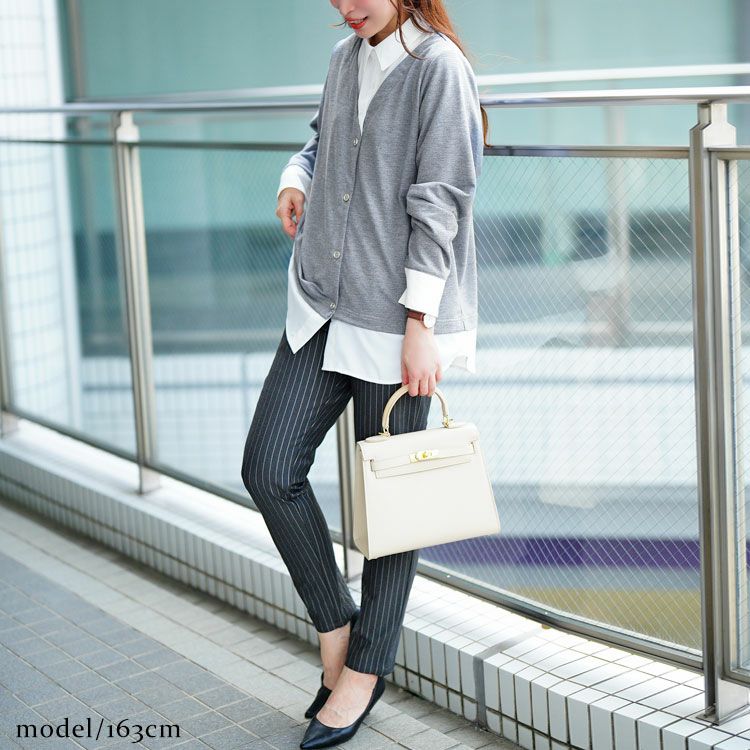 大きいサイズ レディース ラウンドカットシャツフェイクカーディガン　fem-516