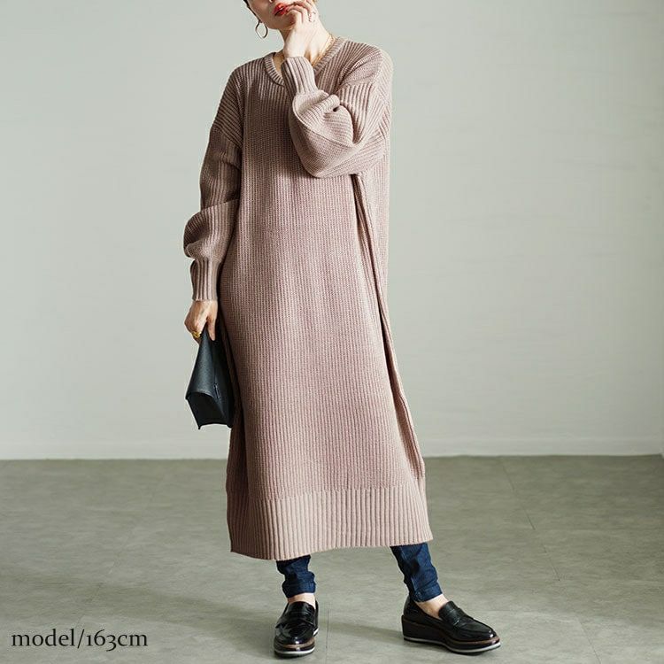 大きいサイズ レディース ボリュームスリーブニットワンピース　sada-6918