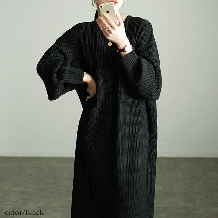 大きいサイズ レディース ボリュームスリーブニットワンピース　sada-6918