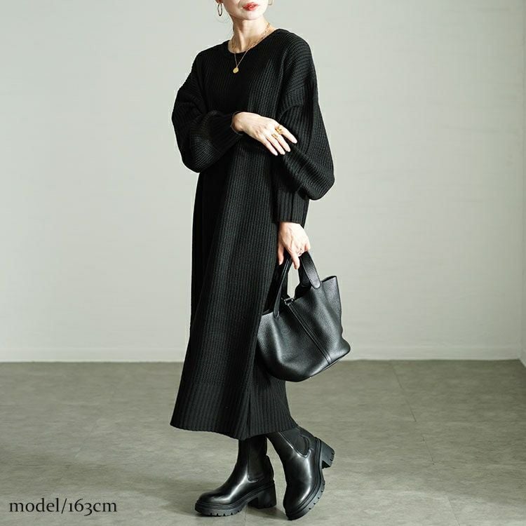 大きいサイズ レディース ボリュームスリーブニットワンピース　sada-6918