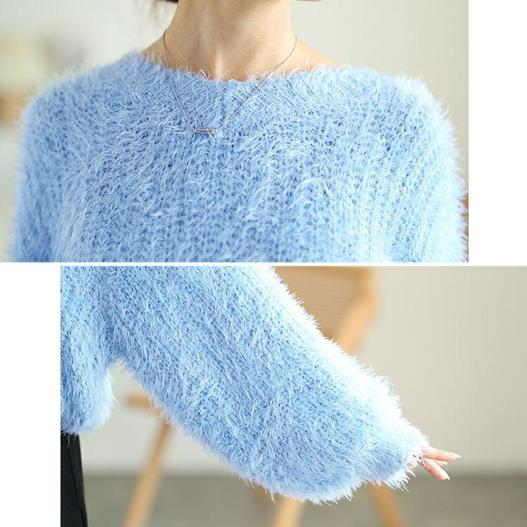 大きいサイズ レディース Vネッククロップドフェザーニット　sada-6917