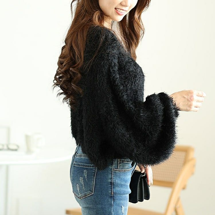 大きいサイズ レディース Vネッククロップドフェザーニット　sada-6917