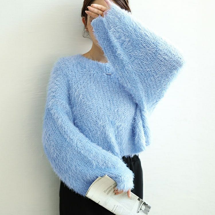 大きいサイズ レディース Vネッククロップドフェザーニット　sada-6917