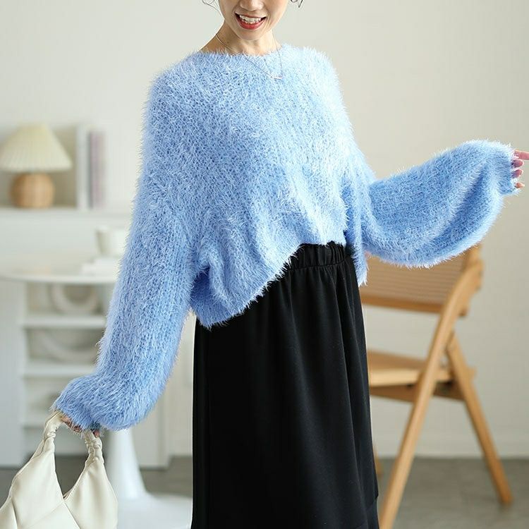 大きいサイズ レディース Vネッククロップドフェザーニット　sada-6917