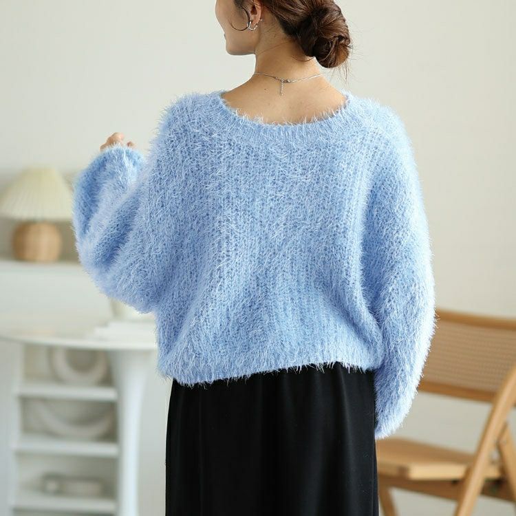 大きいサイズ レディース Vネッククロップドフェザーニット　sada-6917