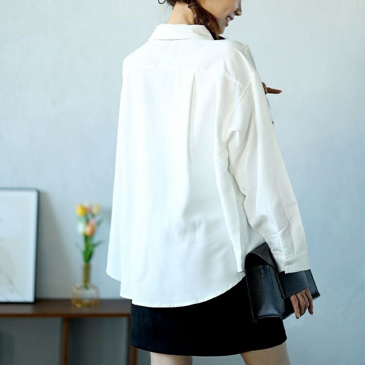 大きいサイズ レディース カレッジネクタイ付きロングシャツ　goldy-1592