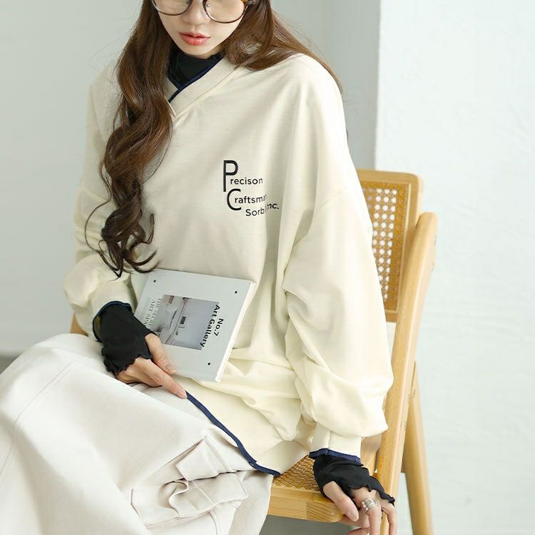 大きいサイズ レディース Vネックロゴプリントスウェット　goldy-1597 【メール便可】