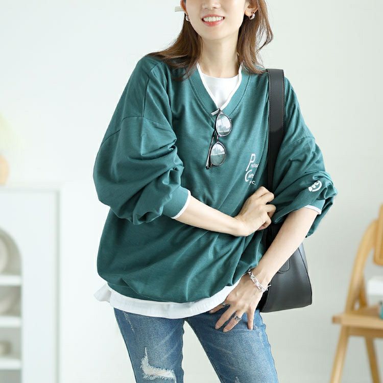 大きいサイズ レディース Vネックロゴプリントスウェット　goldy-1597 【メール便可】