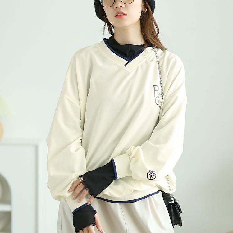 大きいサイズ レディース Vネックロゴプリントスウェット　goldy-1597 【メール便可】