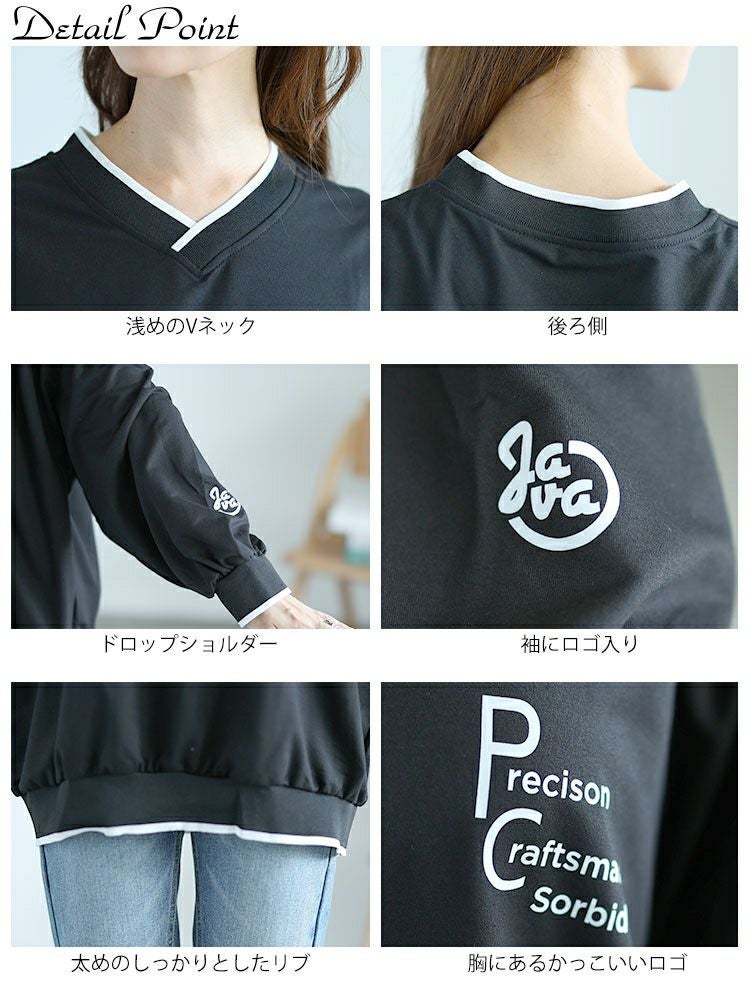大きいサイズ レディース Vネックロゴプリントスウェット　goldy-1597 【メール便可】