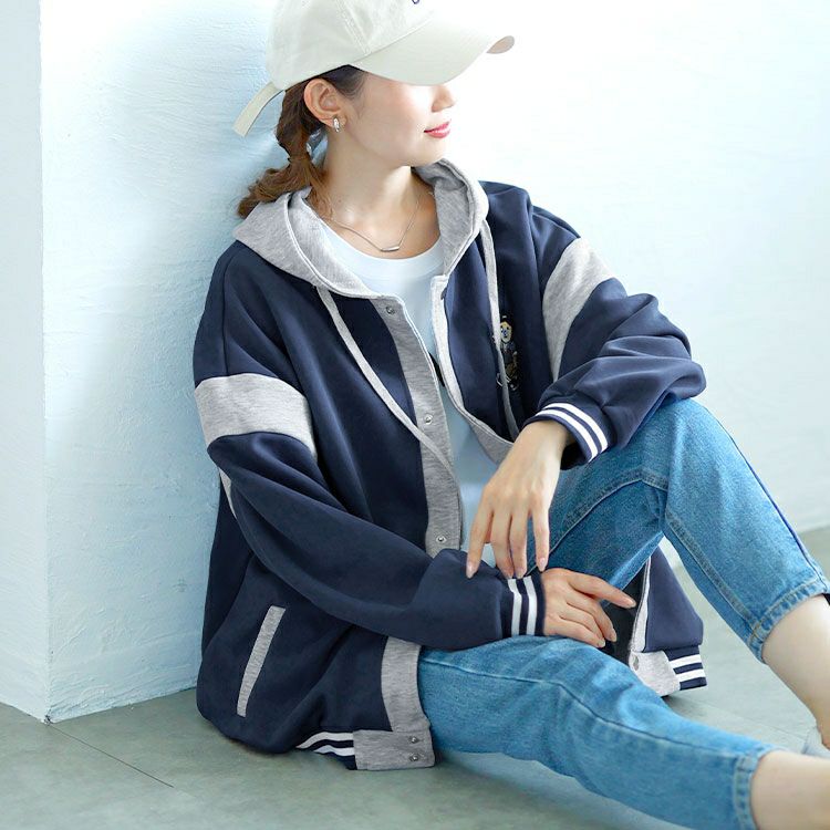 大きいサイズ レディース クマワッペン付きダンボールパーカー　goldy-1581