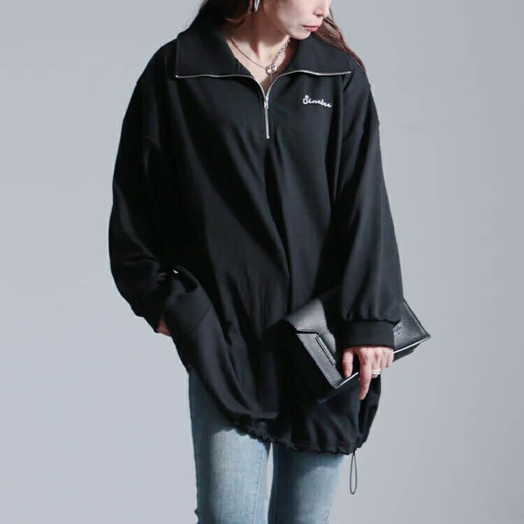 大きいサイズ レディース リブ切り替えハーフジッププルオーバー　bai-0161