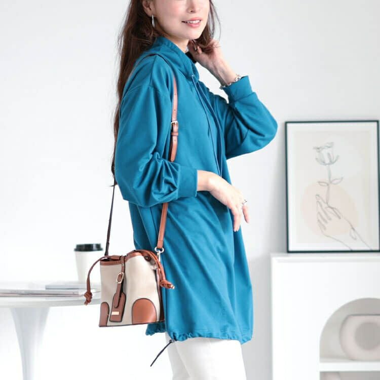 大きいサイズ レディース 裾ドロストフェイクフードプルオーバー　bai-0160