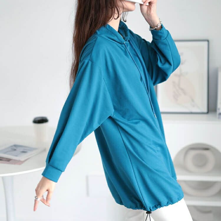 大きいサイズ レディース 裾ドロストフェイクフードプルオーバー　bai-0160