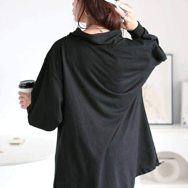 大きいサイズ レディース 裾ドロストフェイクフードプルオーバー　bai-0160