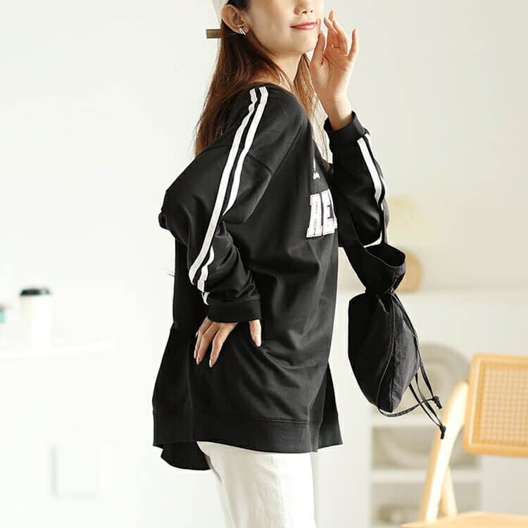 大きいサイズ レディース 袖ラインVネックロゴスウェット　bai-0159