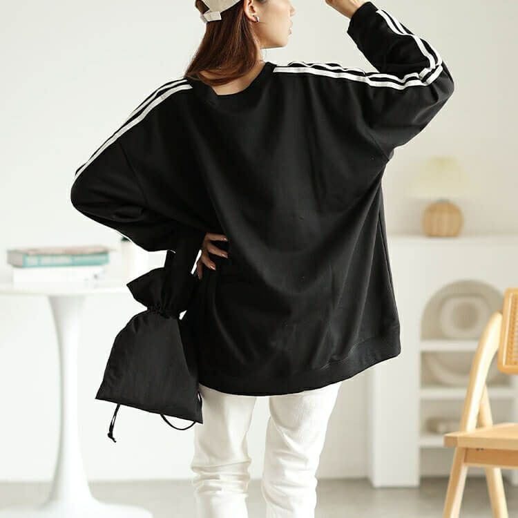 大きいサイズ レディース 袖ラインVネックロゴスウェット　bai-0159