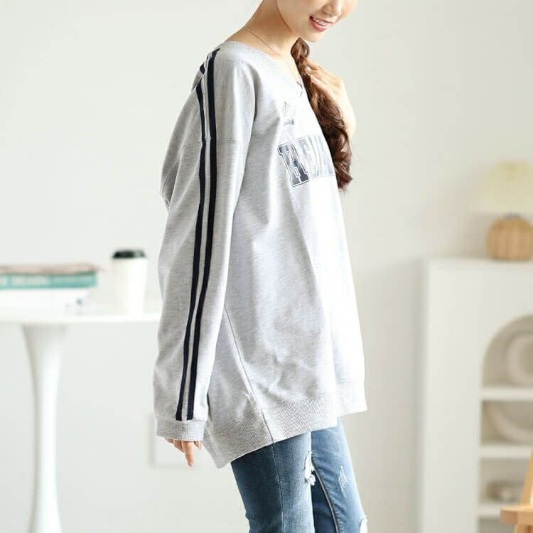 大きいサイズ レディース 袖ラインVネックロゴスウェット　bai-0159