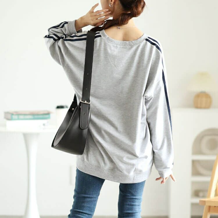 大きいサイズ レディース 袖ラインVネックロゴスウェット　bai-0159