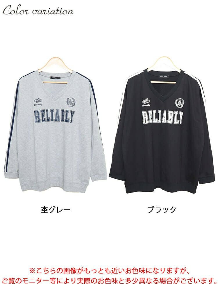 大きいサイズ レディース 袖ラインVネックロゴスウェット　bai-0159