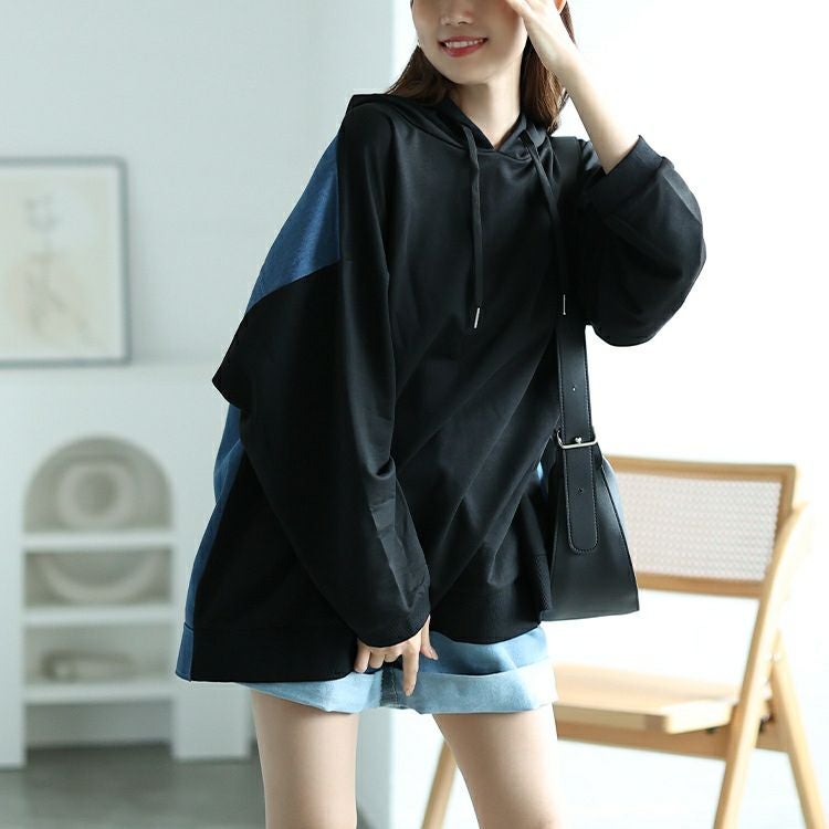 大きいサイズ レディース デニム切り替えフーディー　bai-0158