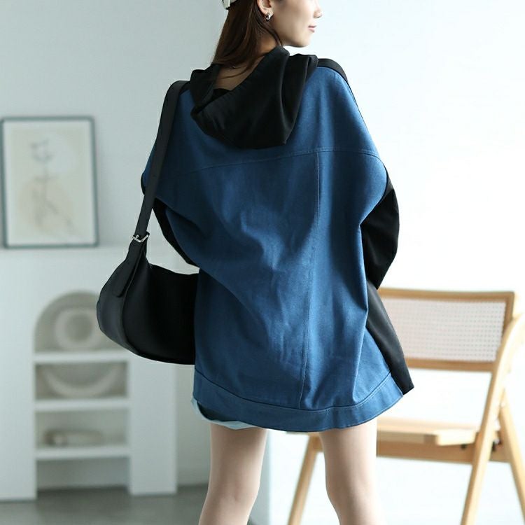 大きいサイズ レディース デニム切り替えフーディー　bai-0158