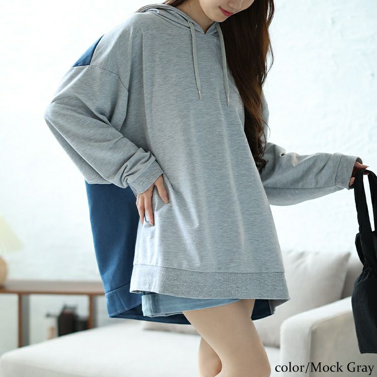 大きいサイズ レディース デニム切り替えフーディー　bai-0158