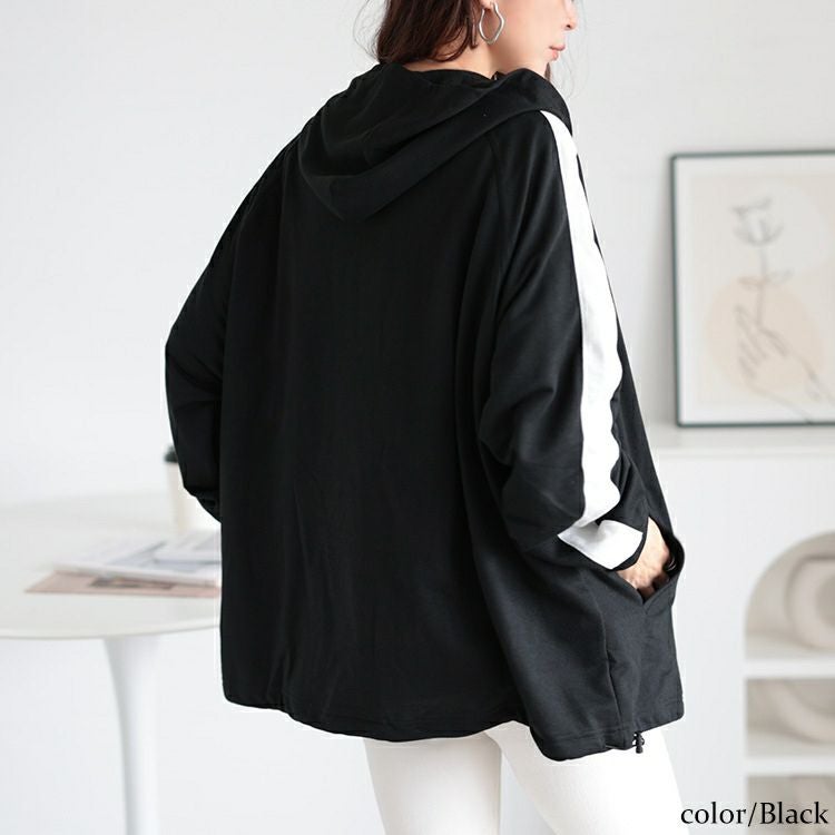 大きいサイズ レディース 袖ラインハーフジップパーカー　bai-0157