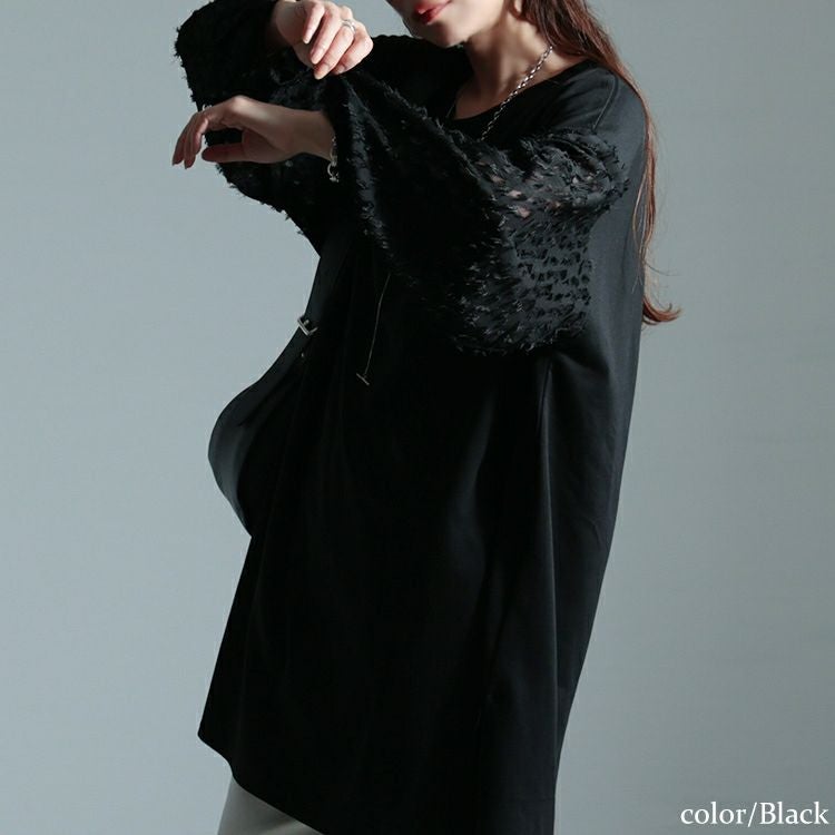 大きいサイズ レディース シアーフェザー袖切り替えチュニック　bai-0156