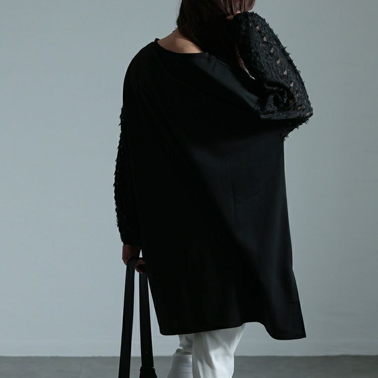 大きいサイズ レディース シアーフェザー袖切り替えチュニック　bai-0156