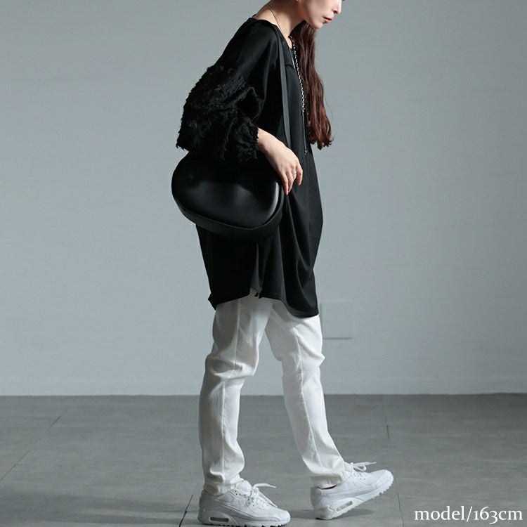 大きいサイズ レディース シアーフェザー袖切り替えチュニック　bai-0156