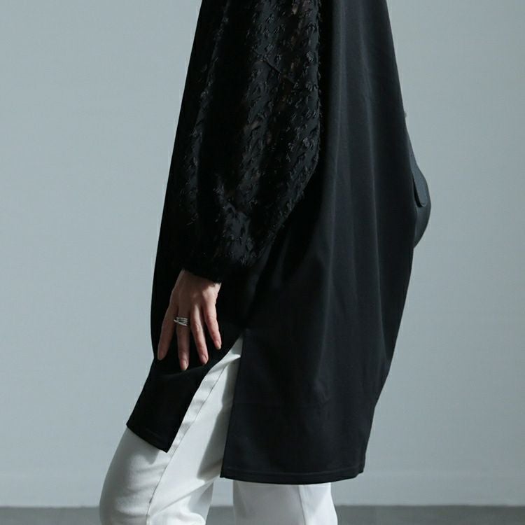 大きいサイズ レディース シアーフェザー袖切り替えチュニック　bai-0156