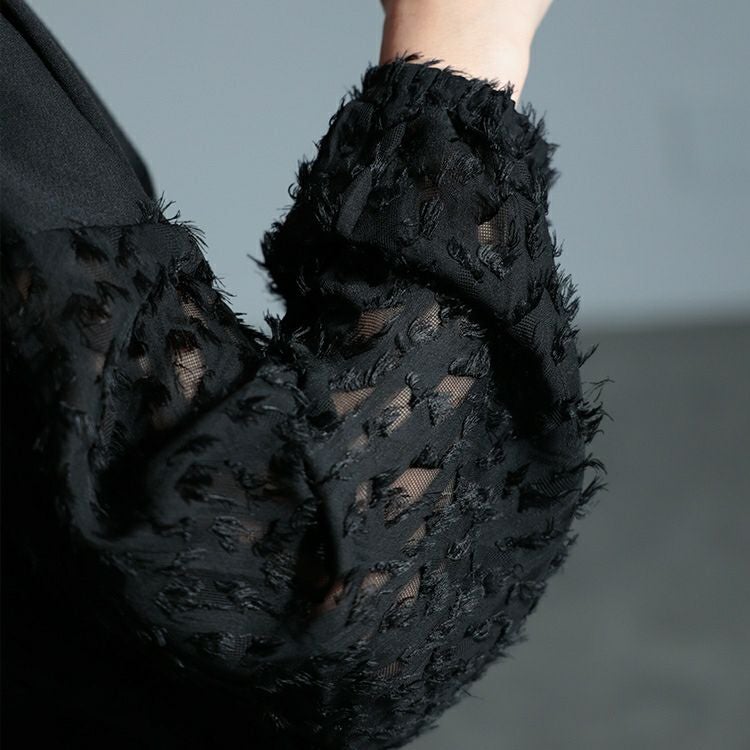 大きいサイズ レディース シアーフェザー袖切り替えチュニック　bai-0156