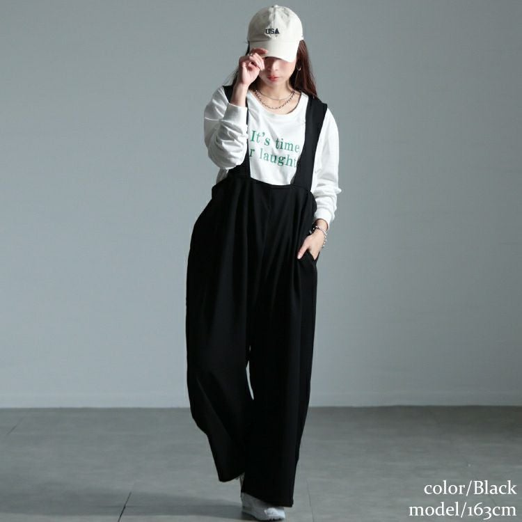 大きいサイズ レディース サスペンダー付きハイウエストワイドパンツ　sw-0665
