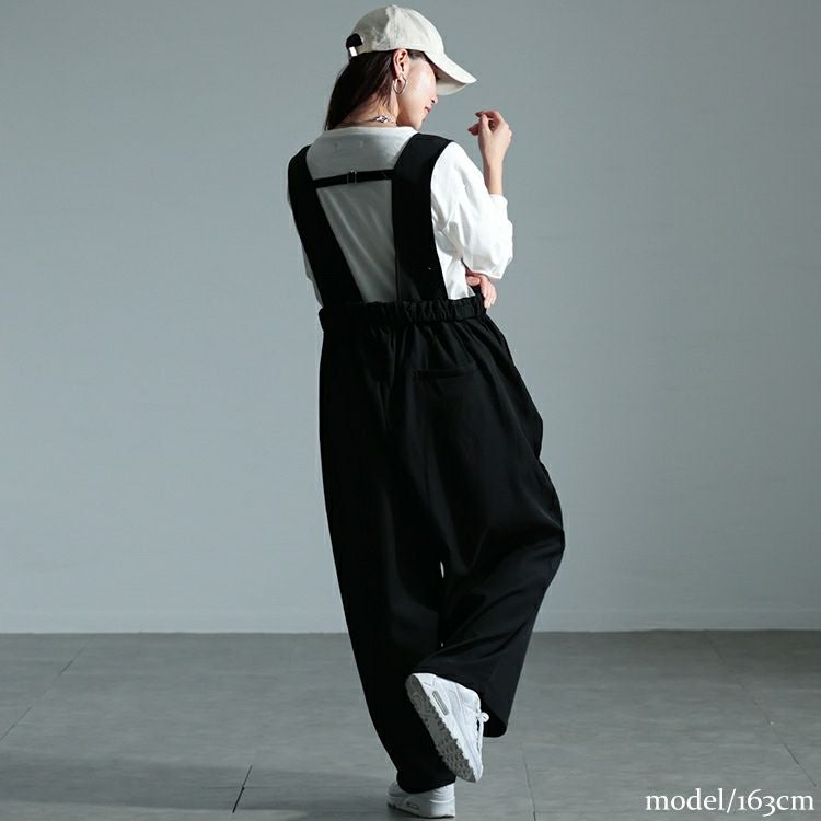 大きいサイズ レディース サスペンダー付きハイウエストワイドパンツ　sw-0665