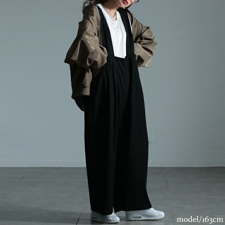 大きいサイズ レディース サスペンダー付きハイウエストワイドパンツ　sw-0665