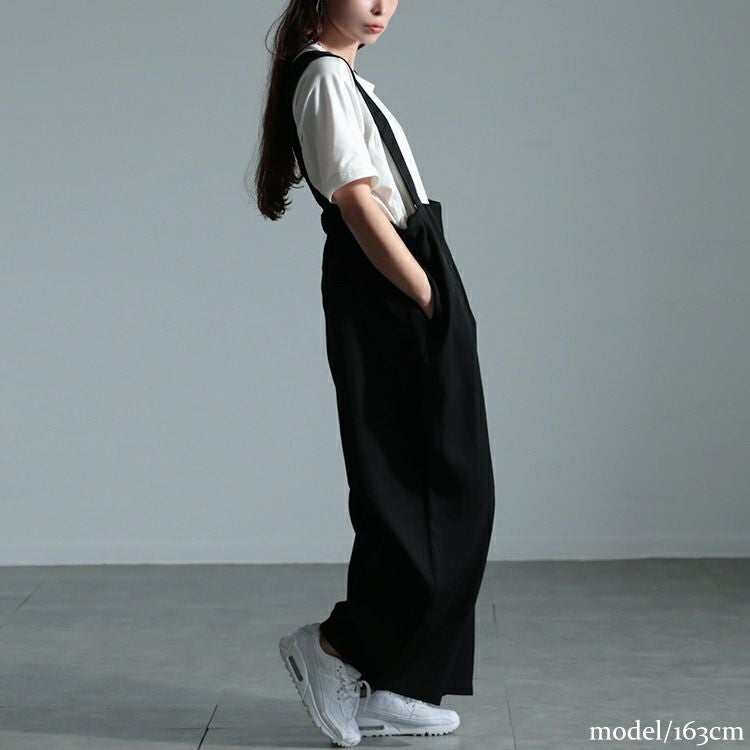 大きいサイズ レディース サスペンダー付きハイウエストワイドパンツ　sw-0665
