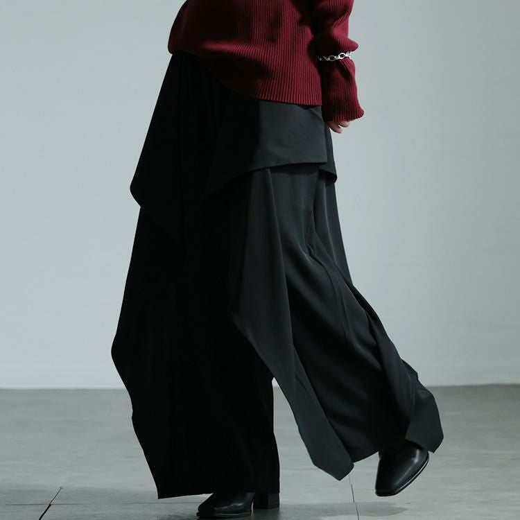 大きいサイズ レディース カスケードパンツ　sw-0664 ブラック