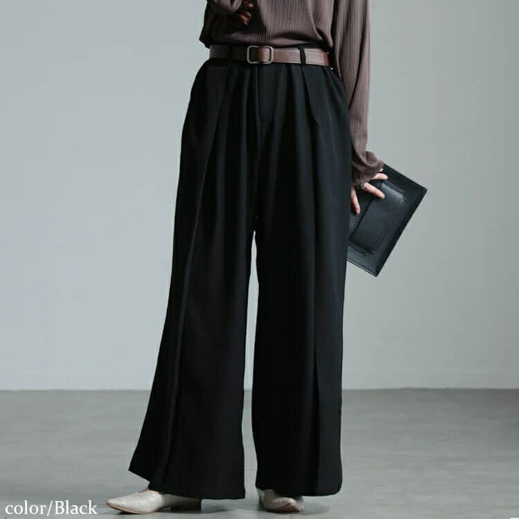 大きいサイズ レディース フロントタックワイドパンツ　sw-0661