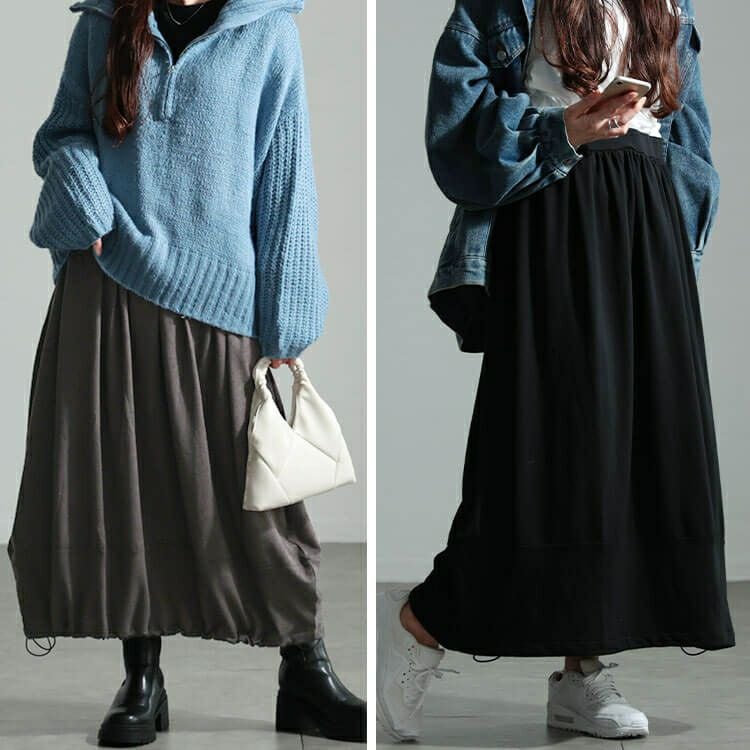 大きいサイズ レディース 裏起毛裾ドロストバルーンスカート　sw-0658