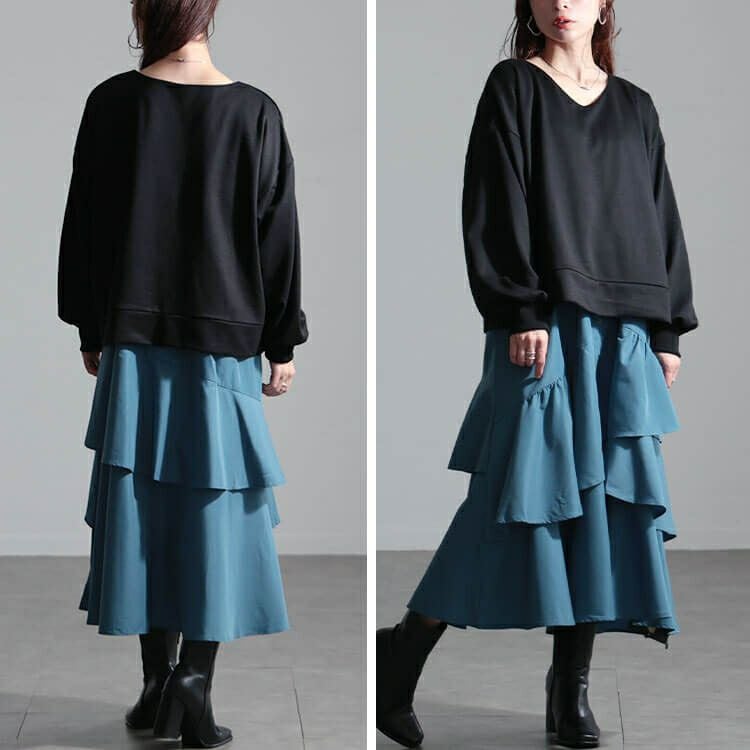 大きいサイズ レディース アシンメトリーフリルドッキングワンピース　sw-0650