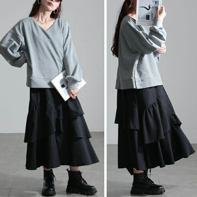 大きいサイズ レディース アシンメトリーフリルドッキングワンピース　sw-0650