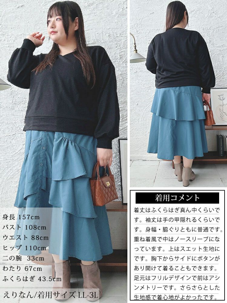 大きいサイズ レディース アシンメトリーフリルドッキングワンピース　sw-0650