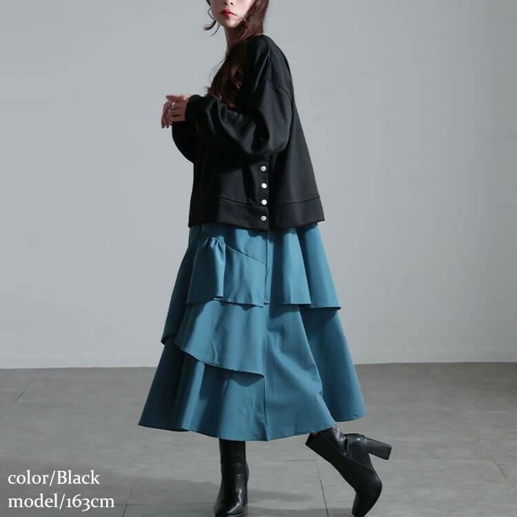 大きいサイズ レディース アシンメトリーフリルドッキングワンピース　sw-0650 ブラック