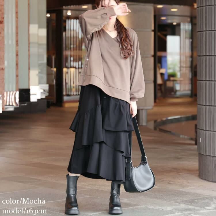 大きいサイズ レディース アシンメトリーフリルドッキングワンピース