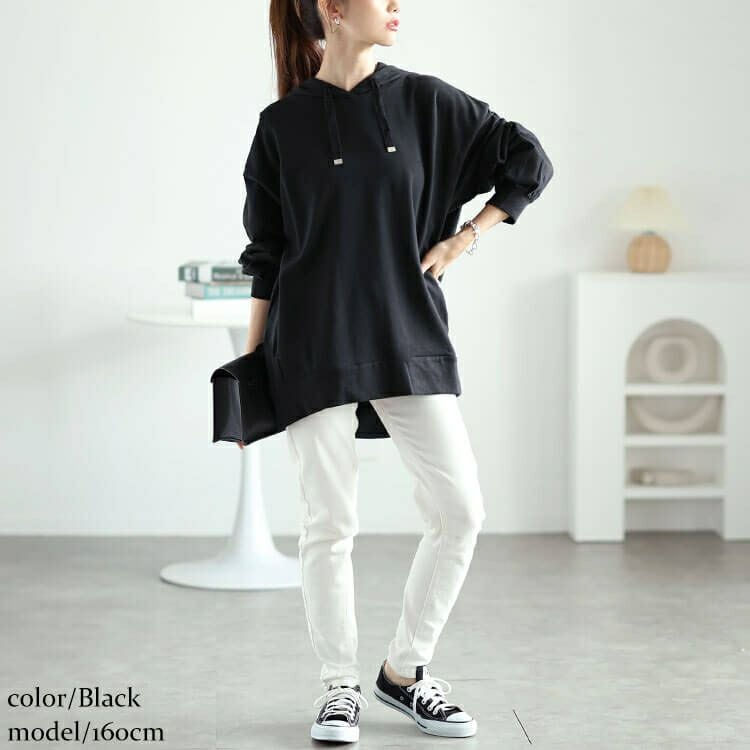 大きいサイズ レディース スリット入りスウェットフーディー　wk-0495