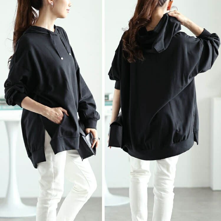 大きいサイズ レディース スリット入りスウェットフーディー　wk-0495