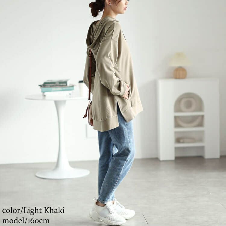 大きいサイズ レディース スリット入りスウェットフーディー　wk-0495