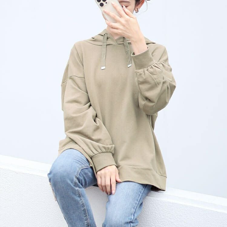 大きいサイズ レディース スリット入りスウェットフーディー　wk-0495